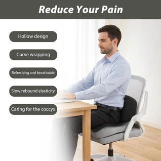 GoDyna Ultimate Sitting Solution Premium Memory Foam Seat Cushion with L-Shaped Back Support for Sciatica Relief & Breathable Non-Slip Base